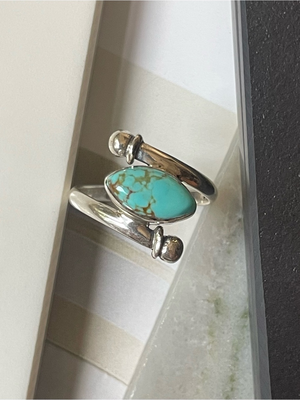 925 Sterling Silver Natural Turquoise Ring , Size US:5  B O H O